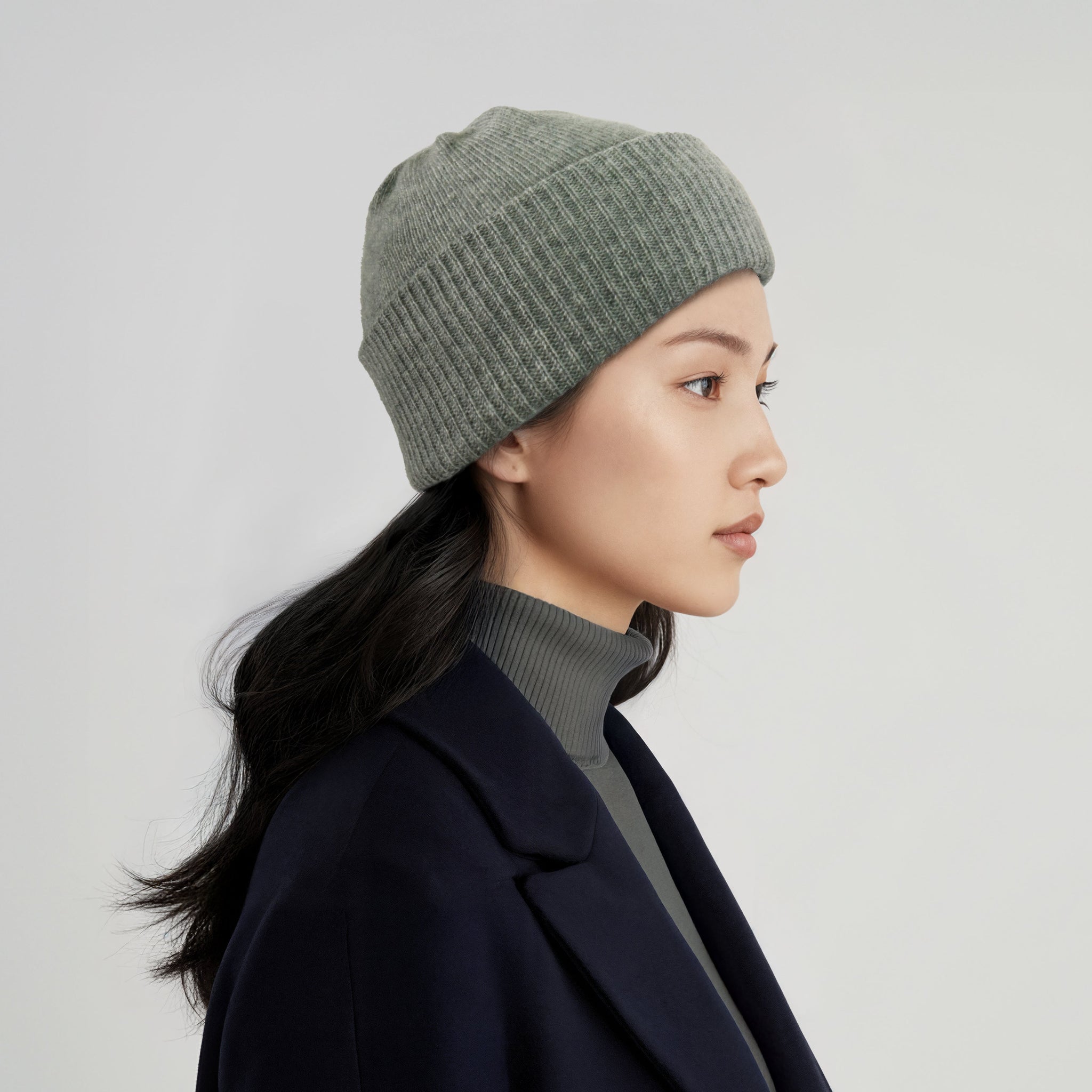 CASHMERE BEANIE HAT WITH RIBBED CUFF-0