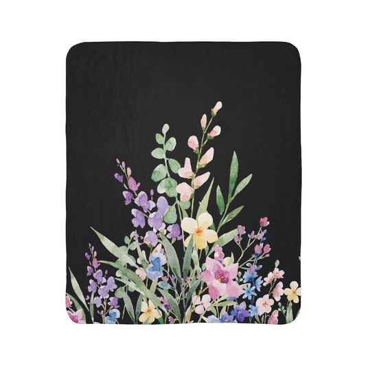 Floral Fleece Sherpa Blanket - Cozy Throw for Home, Garden Party, Gift for Her, Warm Blanket, Decorative Bed Cover, Home Décor