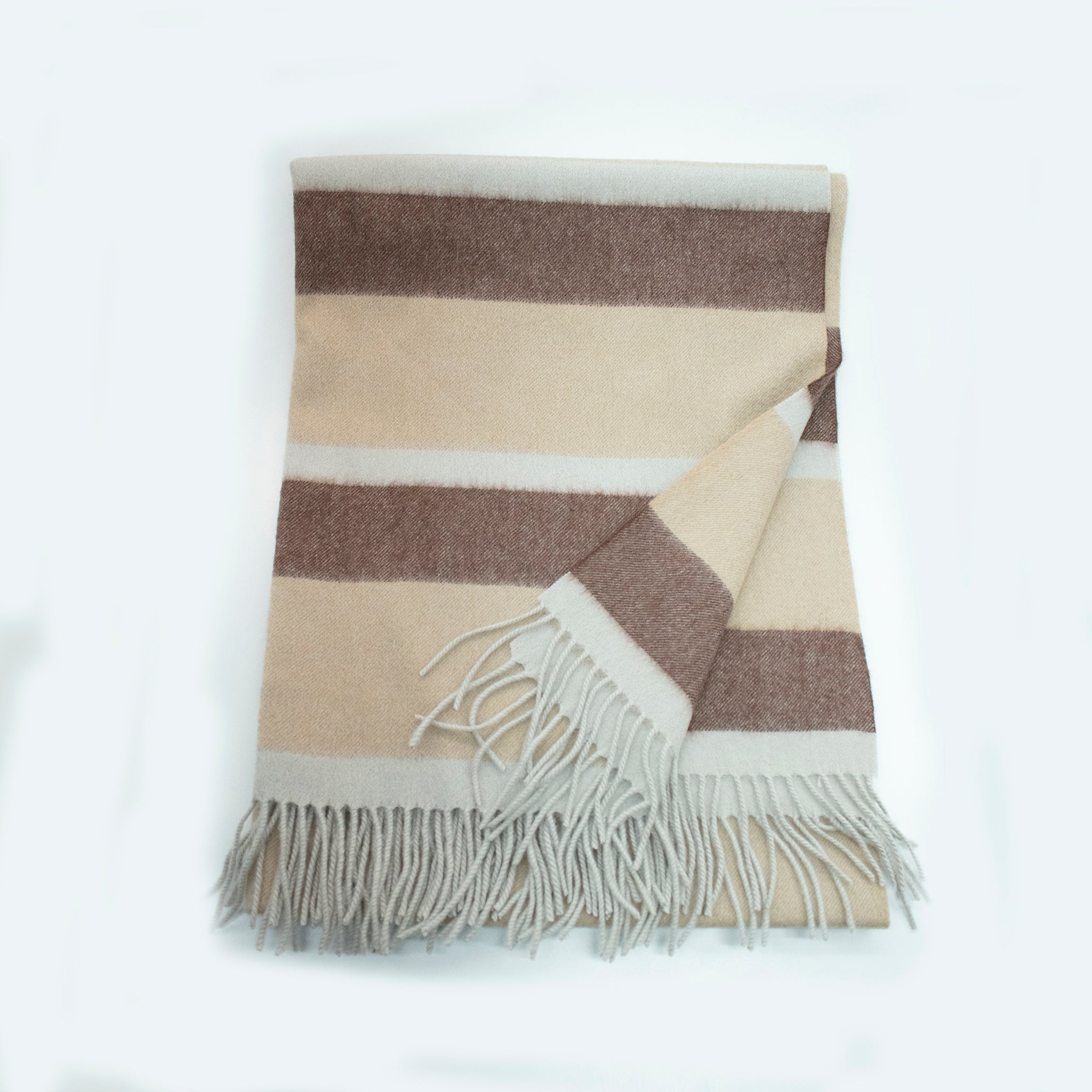 CASHMERE STRIPED WOVEN THROW WITH FRINGES